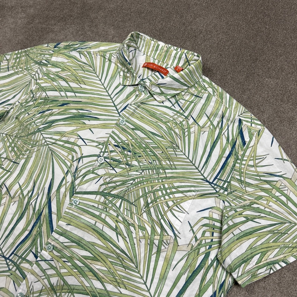 Tori Richard Hawaiian Shirt Mens Large Button Up Cotton Lawn Palms AOP Aloha